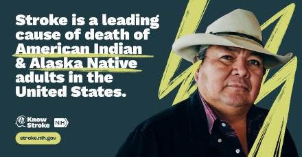 Poster encourages American Indian and Alaska Native people to lower their risk by stating that stroke is a leading cause of death for this demographic.