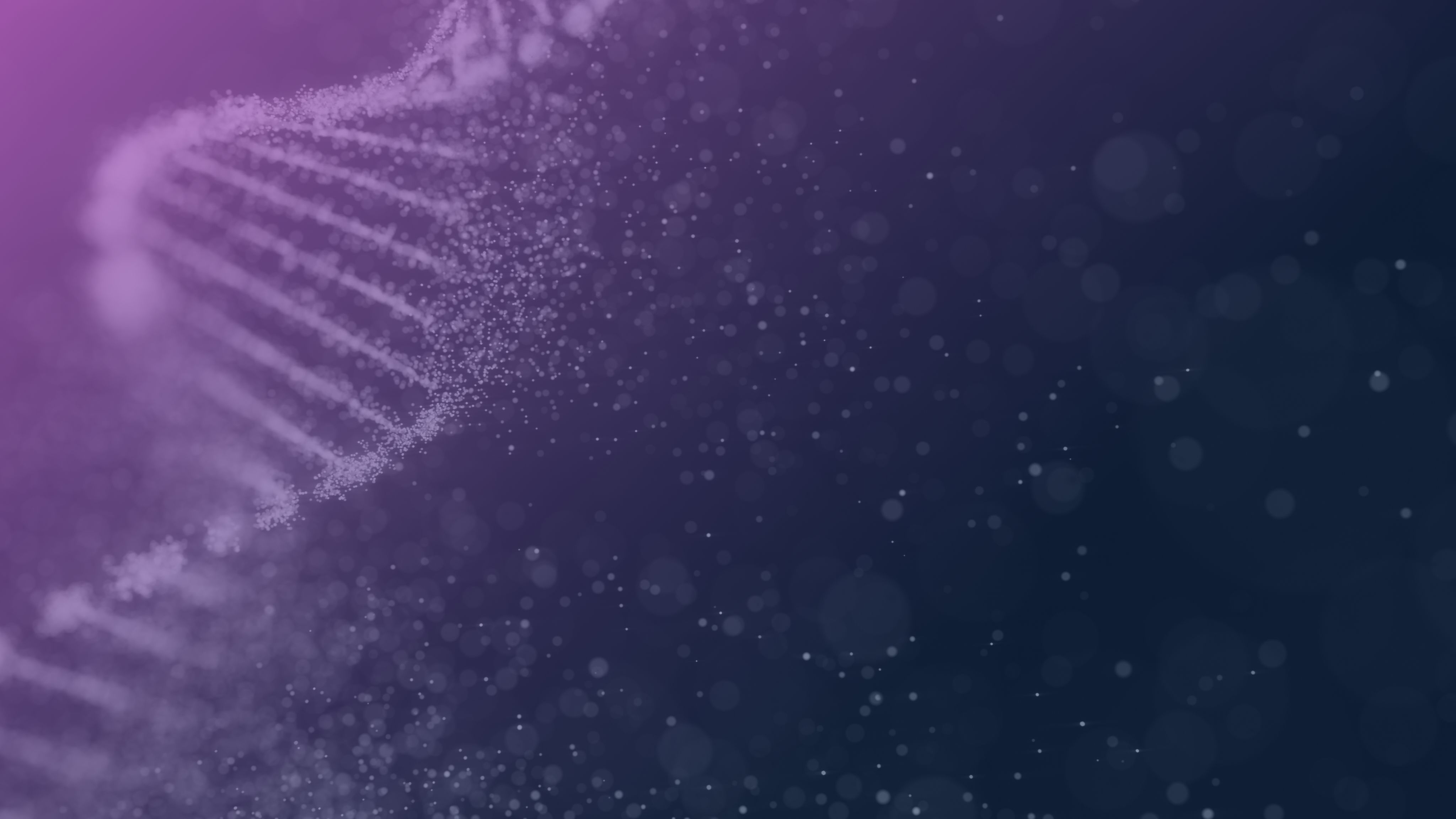 Abstract artistic representation of a DNA helix, composed of glowing particles against a dark gradient background.
