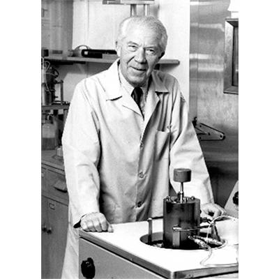 Photo of Belgian scientist Christian DeDuve who introduced the concept of enzyme replacement therapy (ERT).