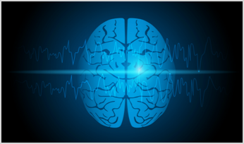 a brain over an image of a brainwave 