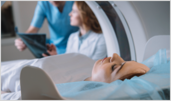 a woman in an MRI machine