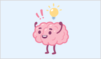 a cartoon human brain with a lightbulb above its head