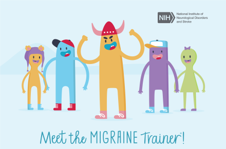 cartoon image of 5 monsters, text reads "Meet the Migraine Trainer!"