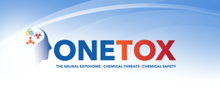Banner Logo for ONETOX Left side has head silhouette with symbols representing the three parts of ONETOX