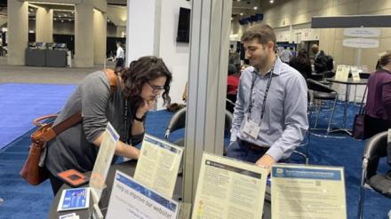 A researcher taking our survey on funding experiences and web information administered by a Data Analyst on the NINDS Digital Experience team