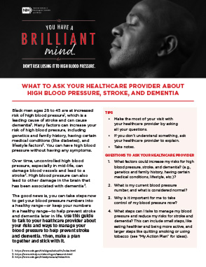 Screenshot of a fillable patient education PDF. At the top is a banner image with the profile of a Black man.
