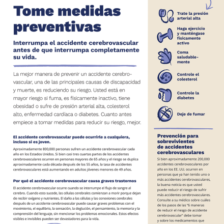 Know Stroke: Tome medidas preventivas página de portada de la publicación