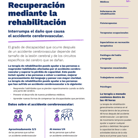 Know Stroke: Recuperación mediante la rehabilitación página de portada de la publicación