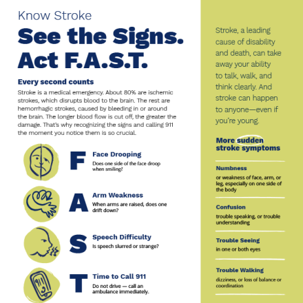 Know Stroke: See the Signs. Act F.A.S.T. flyer cover page