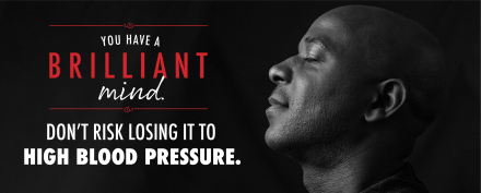 Banner image with the profile of a Black man titled "You Have a Creative Mind," promoting blood pressure control to protect brain health and prevent stroke.