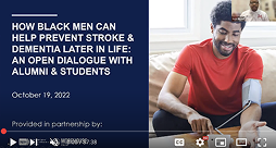 Screenshot of a webinar video for Mind Your RisksⓇ. We see a Black man checking his blood pressure at home.