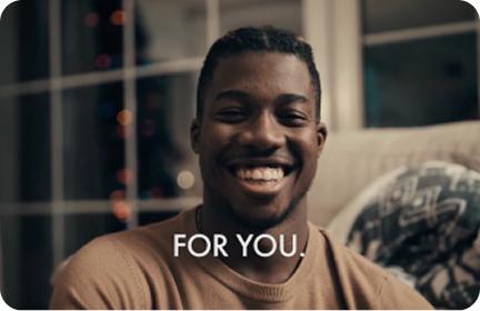 Video thumbnail featuring a photograph of a smiling young man and the words “for you” in typography