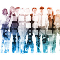 illustration of variety of people with abstract overlay