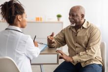 Patient having an engaging conversation with a healthcare provider. 