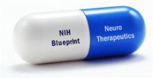image of a pill capsule with "NIH Blueprint" on one side and "neurotherapeutics" on the other side