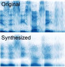 waveforms comparing spoken sentence to synthesized speech